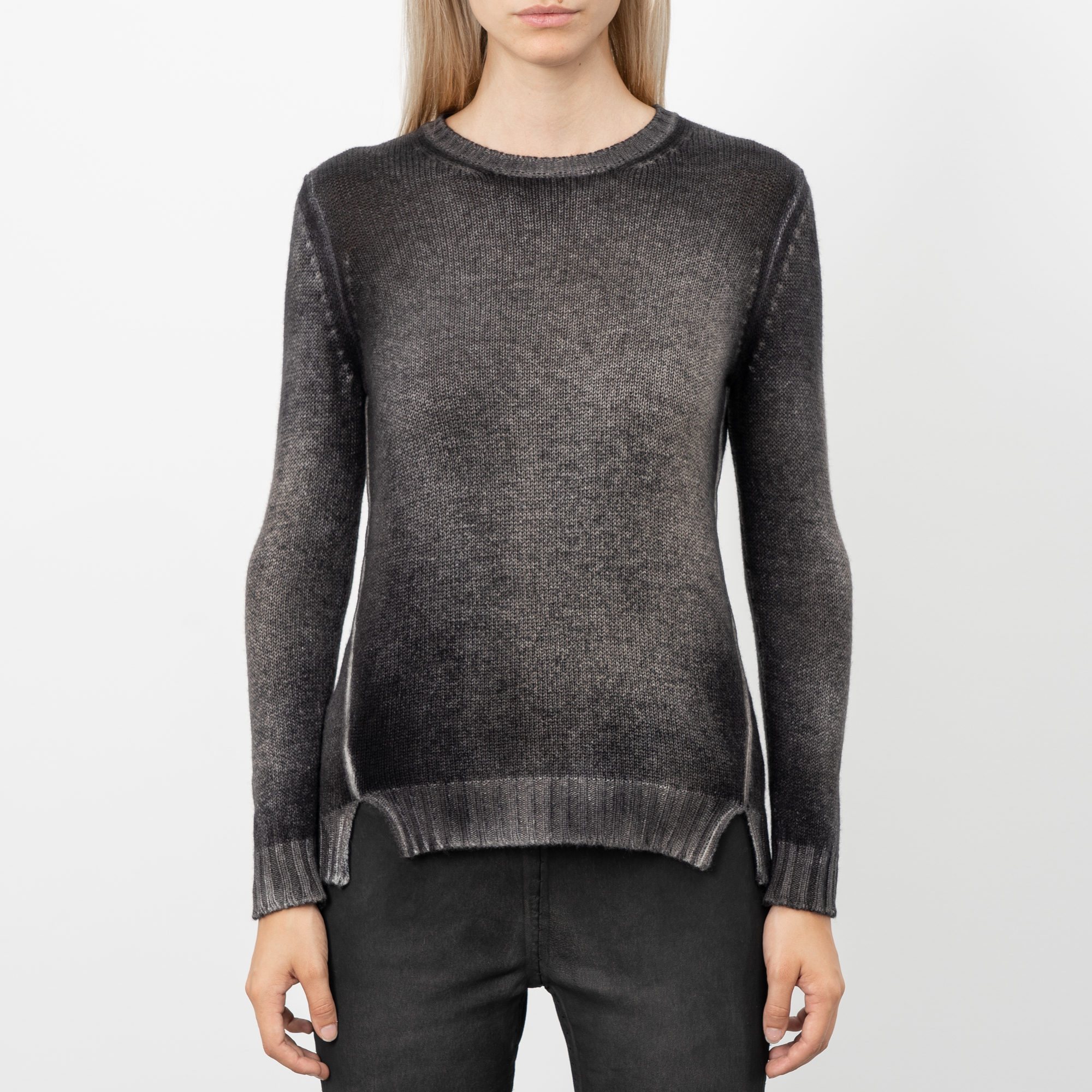 WASHED TAUPE CASHMERE CREWNECK PULLOVER|wolfensson