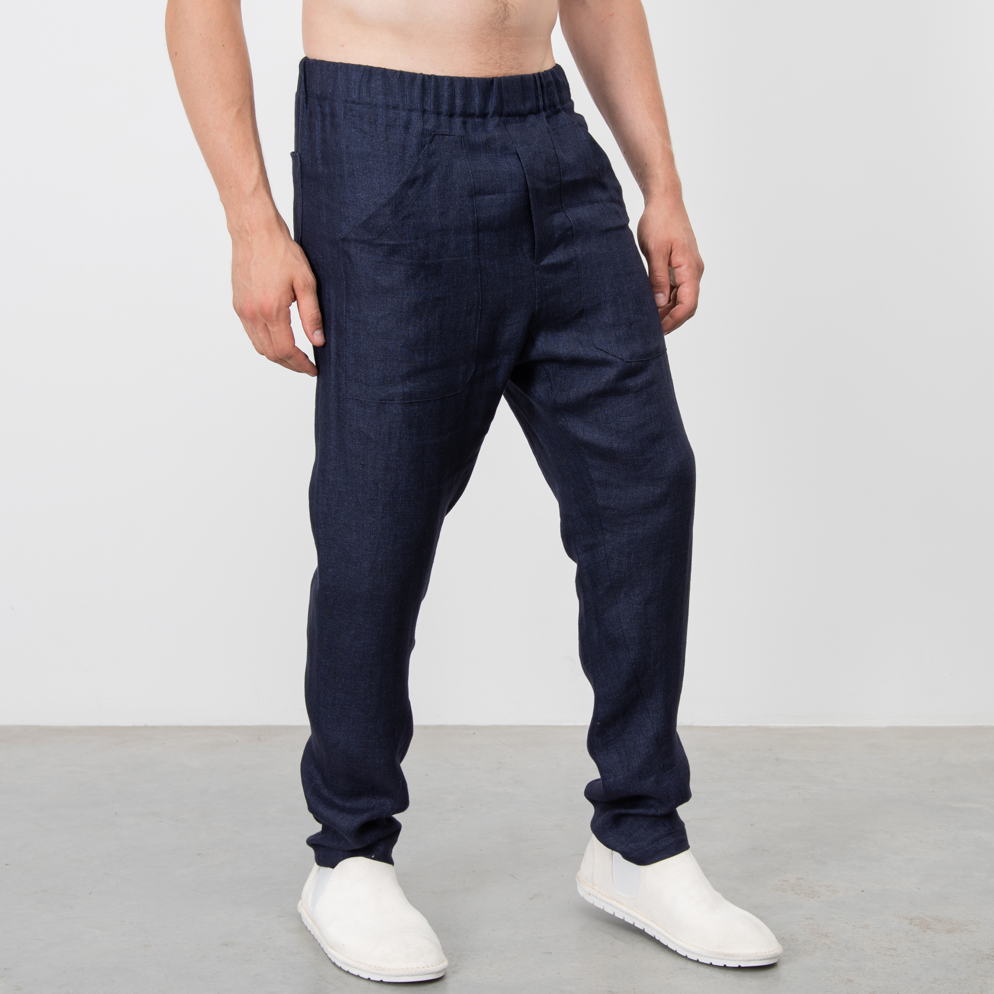 SHINY NAVY BAGGY PANTS|wolfensson