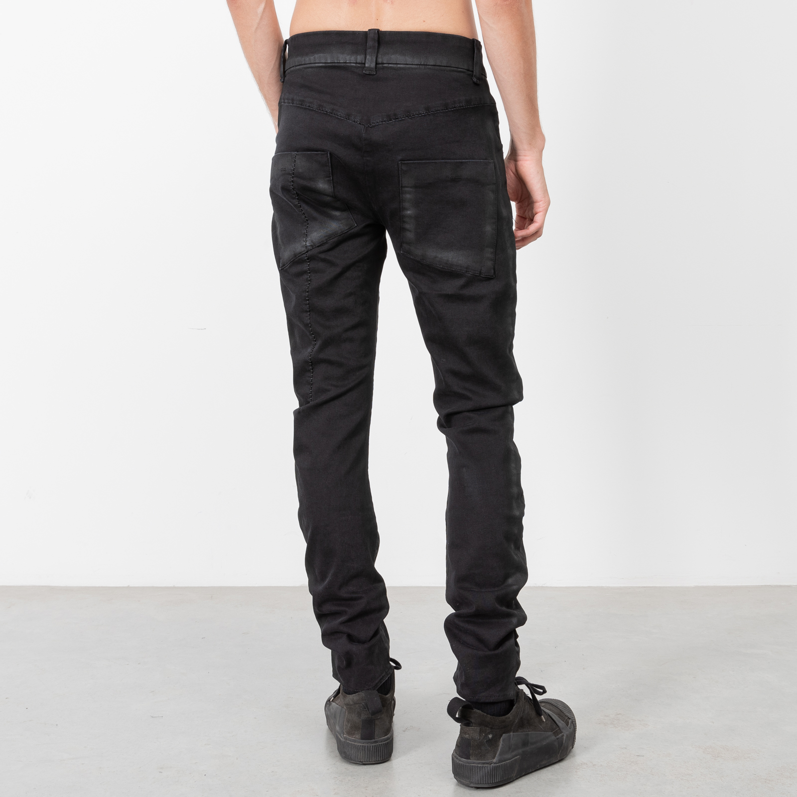 Black waxed jeans
