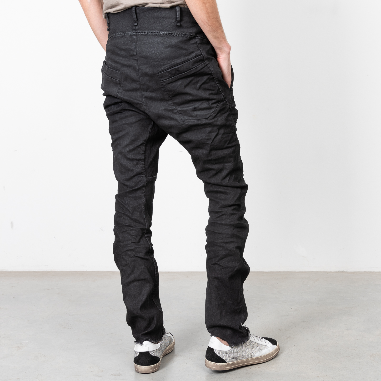 BLACK WAXED BAGGY PANTS|wolfensson