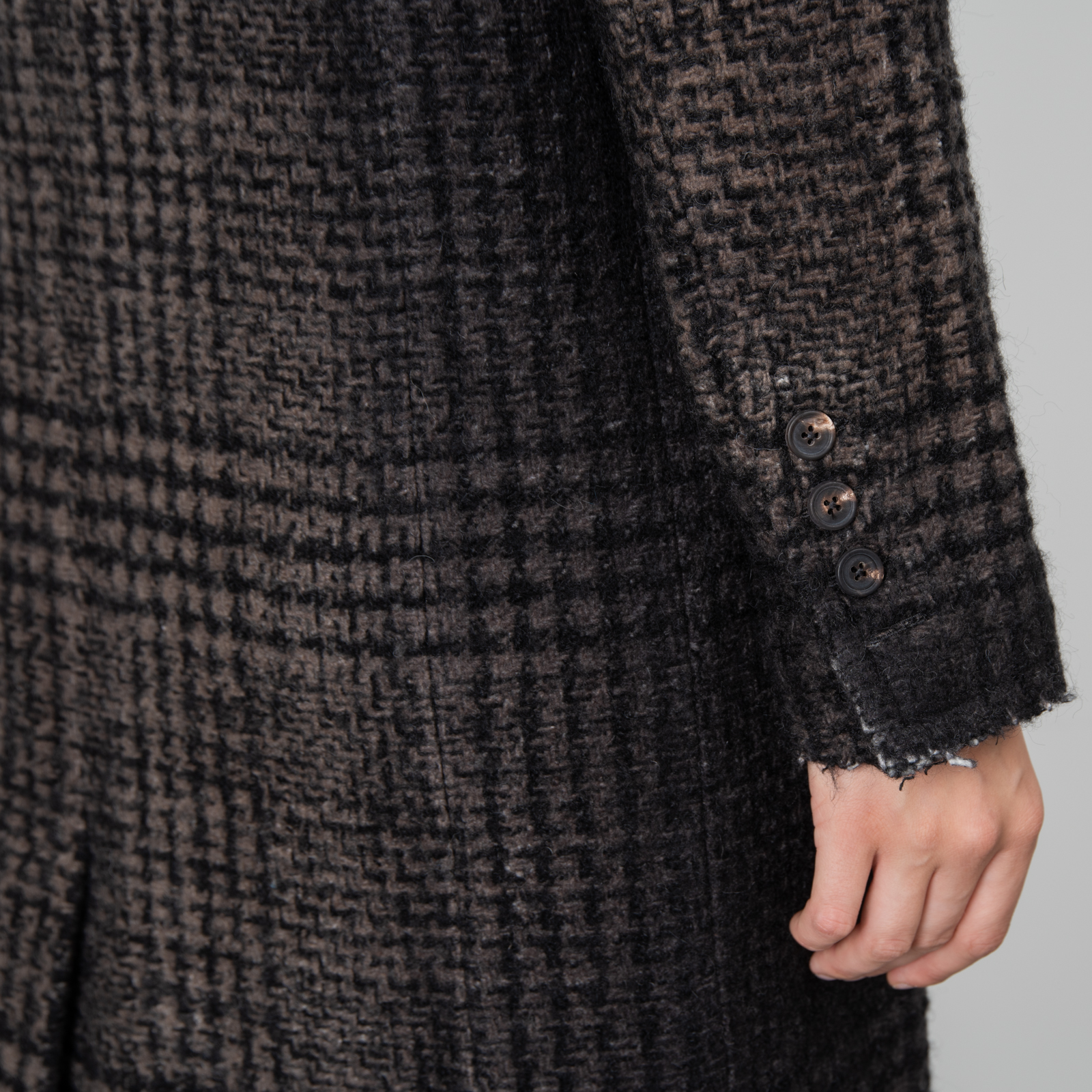 TAUPE CHECK WOOL COAT|wolfensson